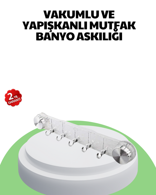 Mutfak ve Banyo Askılığı Vakumlu Yapışkanlı 5 Askı Bölmeli