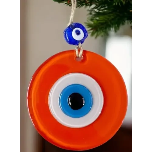 Turuncu Nazar Boncuklu Duvar Süsü 10 Cm Cam Duvar Dekoru