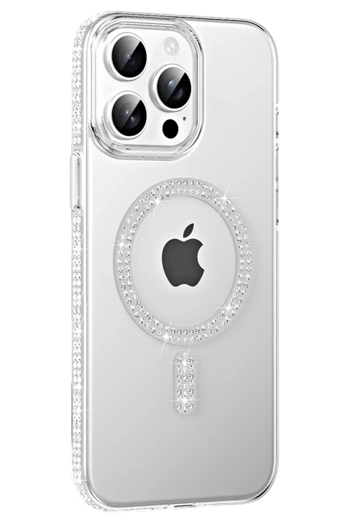 Apple iPhone 14 Pro Max Move Taşlı Magsafe Kapak - Natural Grey