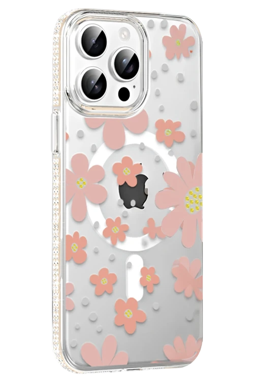 Apple iPhone 15 Pro Max Floral Magsafe Kapak - Pembe