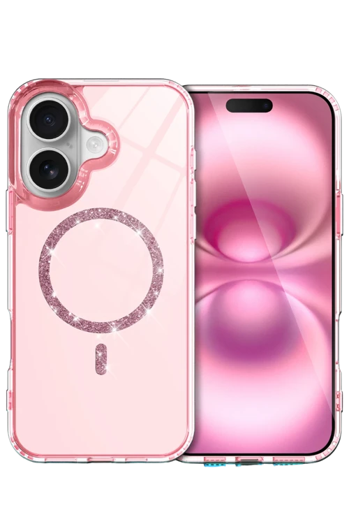 Apple iPhone 16 Live Diamond Magsafe Kapak - Pembe