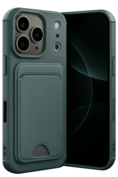 Apple iPhone 17 Pro Max Kelvin Kartvizitli Silikon - Koyu Yeşil