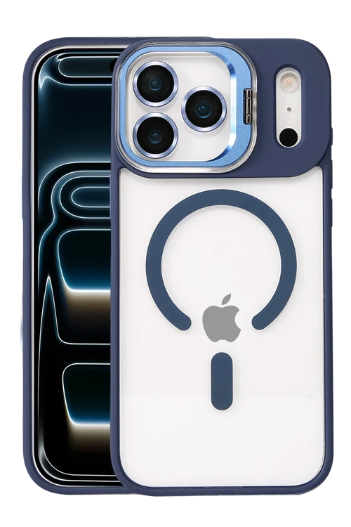 Apple iPhone 17 Pro Max Remim Lensli Magsafe Standlı Kapak - Lacivert
