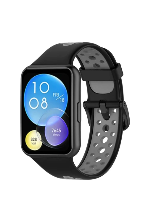 Huawei Watch Fit 2 Spor Delikli Kordon - Siyah-Gri