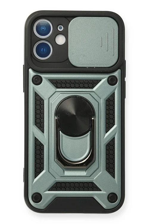 iPhone 11 Kılıf Pars Lens Yüzüklü Silikon - Yeşil