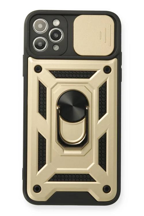 iPhone 11 Pro Kılıf Pars Lens Yüzüklü Silikon - Gold