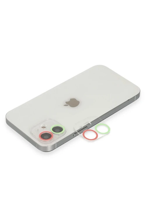 iPhone 12 Mini Renkli Kamera Lens Koruma Cam - Yeşil-Pembe