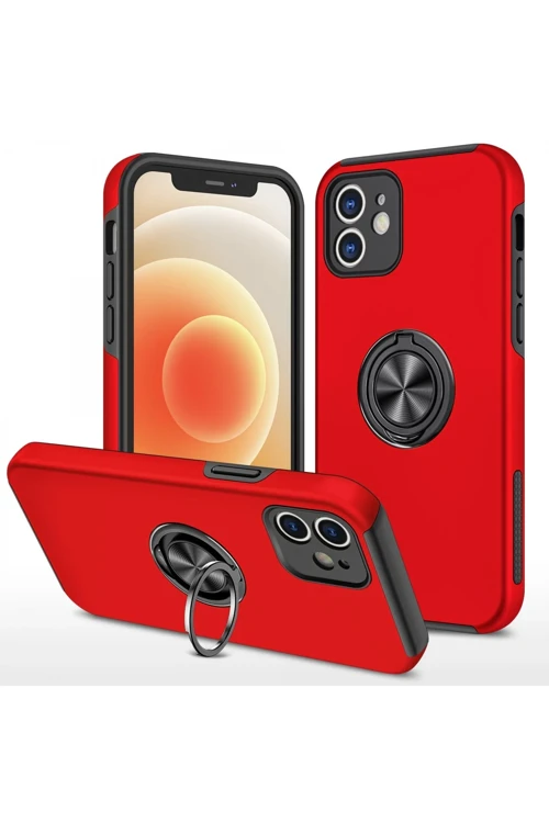 iPhone 12 Mini Kılıf Elit Yüzüklü Kapak - Kırmızı