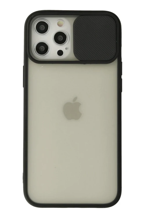 iPhone 12 Pro Max Kılıf Palm Buzlu Kamera Sürgülü Silikon - Siyah