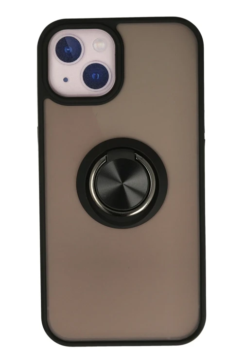 iPhone 13 Kılıf Montreal Yüzüklü Silikon Kapak - Siyah