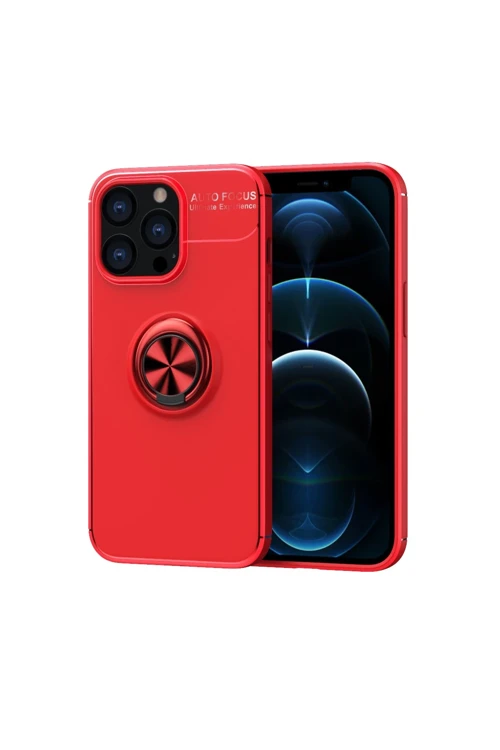 iPhone 13 Pro Kılıf Range Yüzüklü Silikon - Kırmızı