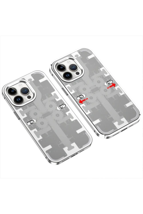iPhone 13 Pro Kılıf Mekanik Bumper Kapak - Gümüş