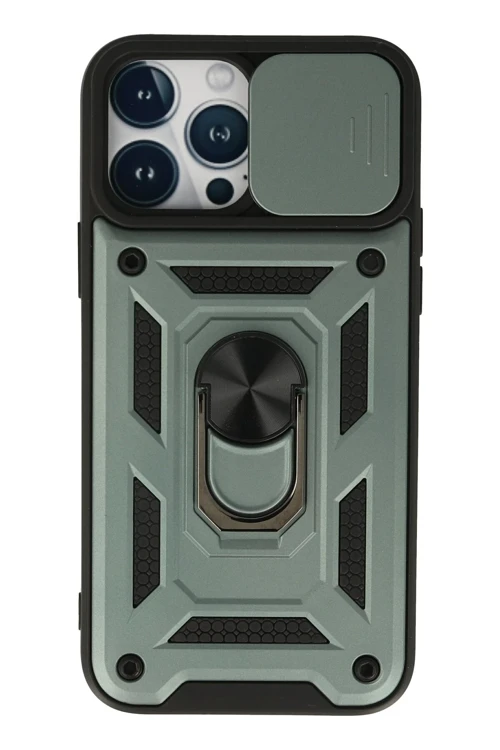 iPhone 13 Pro Kılıf Pars Lens Yüzüklü Silikon - Yeşil