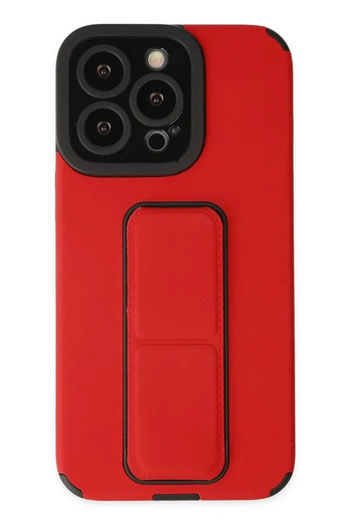 iPhone 13 Pro Max Kılıf Mega Standlı Silikon - Kırmızı