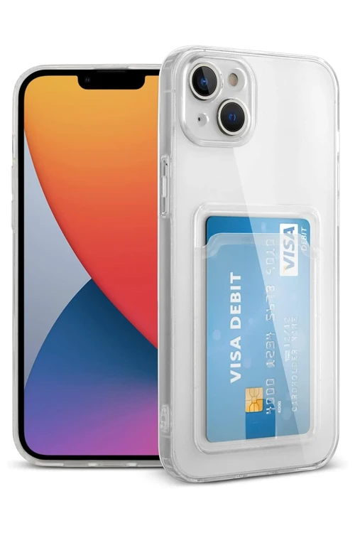 iPhone 14 Plus Kılıf Kart Şeffaf Silikon - Şeffaf
