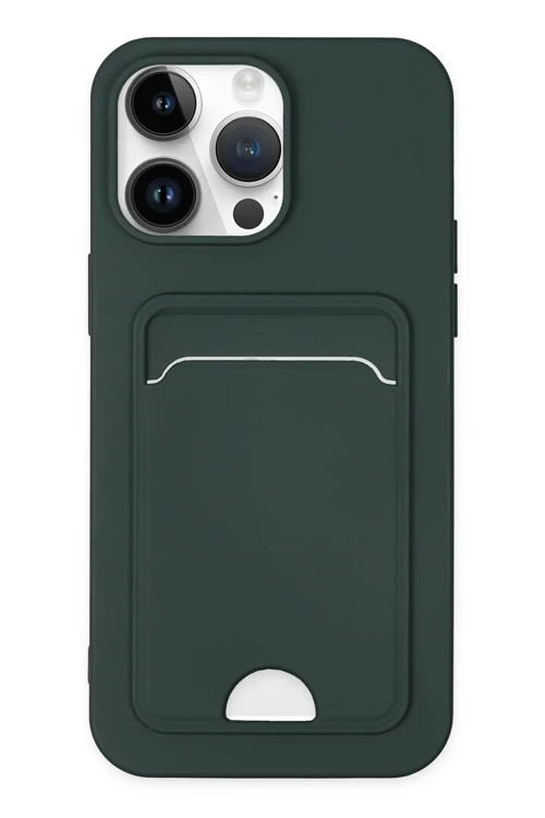 iPhone 14 Pro Kılıf Kelvin Kartvizitli Silikon - Koyu Yeşil