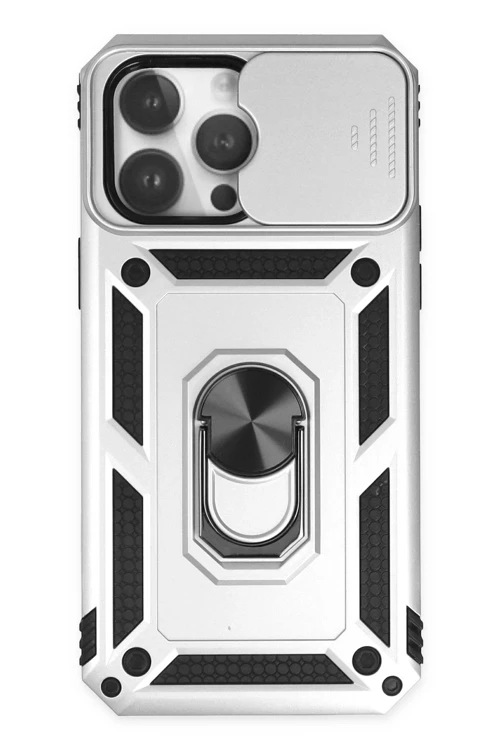 iPhone 14 Pro Kılıf Pars Lens Yüzüklü Silikon - Gümüş