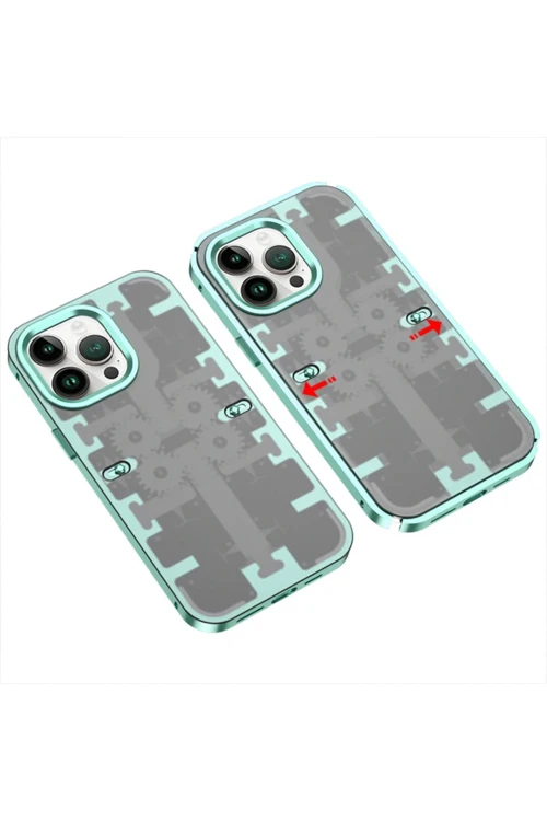 iPhone 14 Pro Max Kılıf Mekanik Bumper Kapak - Yeşil