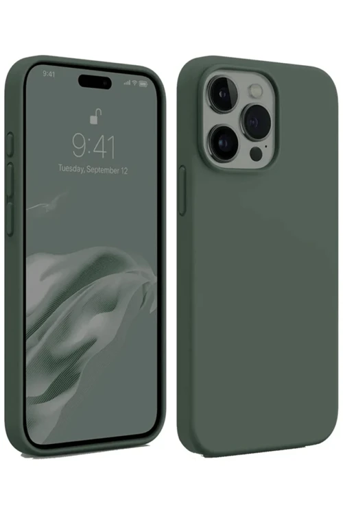 iPhone 15 Pro Max Kılıf First Silikon - Koyu Yeşil