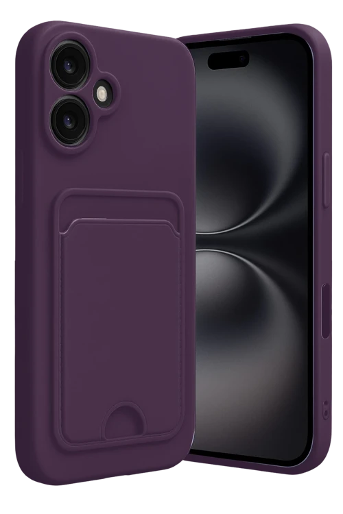 iPhone 16 Kılıf Kelvin Kartvizitli Silikon - Derin Mor