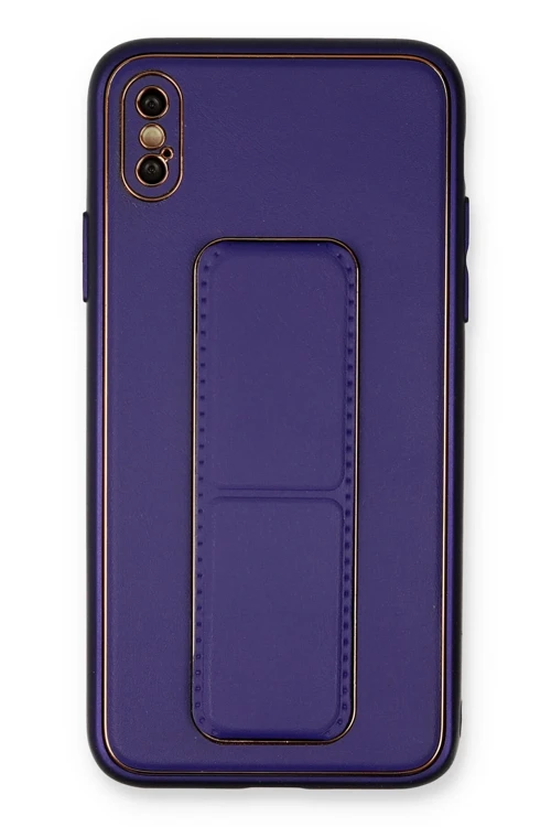 iPhone XS Max Kılıf Coco Deri Standlı Kapak - Mor