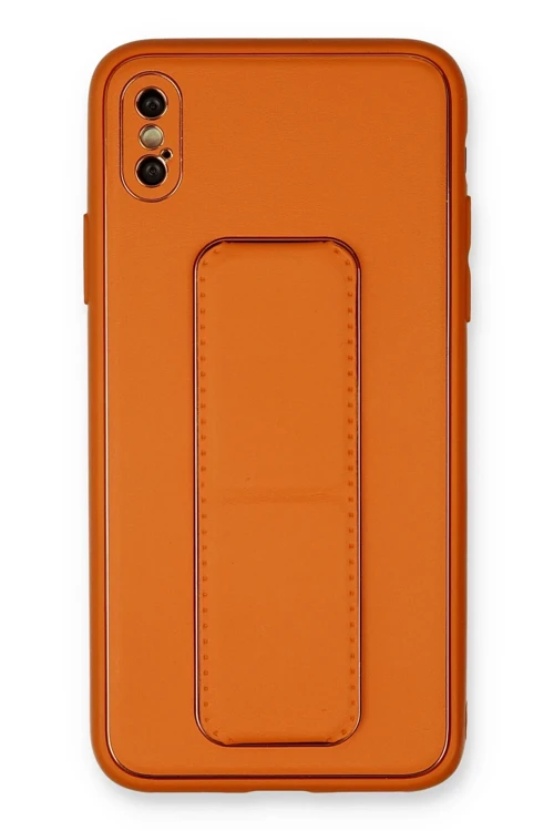 iPhone XS Max Kılıf Coco Deri Standlı Kapak - Turuncu