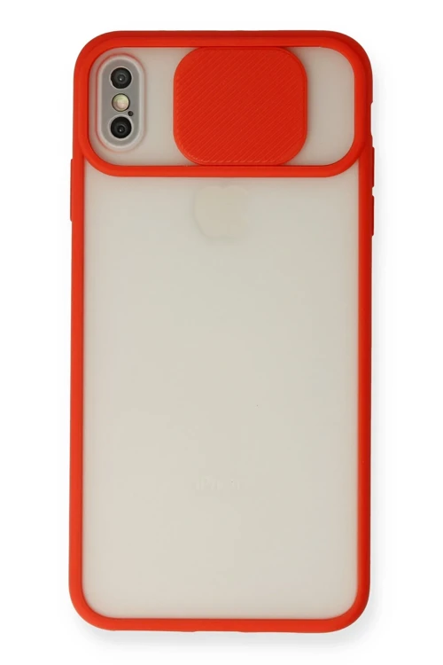 iPhone XS Max Kılıf Palm Buzlu Kamera Sürgülü Silikon - Kırmızı