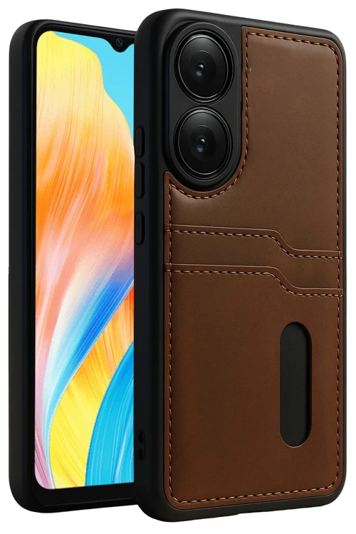 Oppo A38 Sara Kartvizitli Deri Kılıf - Taba