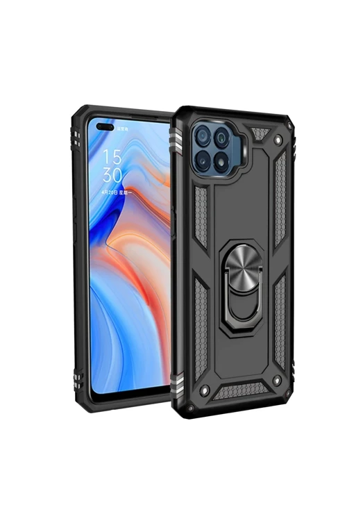 Oppo Reno 4 Lite Kılıf Sofya Yüzüklü Silikon Kapak - Siyah