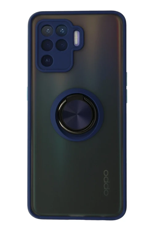 Oppo Reno 5 Lite Kılıf Montreal Yüzüklü Silikon Kapak - Lacivert