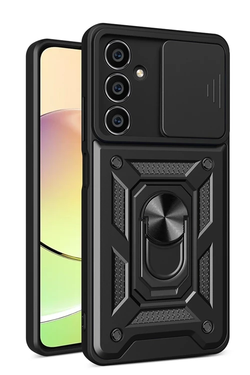 Samsung Galaxy A25 5G Kılıf Pars Lens Yüzüklü Silikon - Siyah