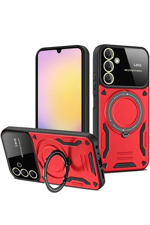 Samsung Galaxy A54 5G Kılıf Joy Lens Standlı Kapak - Kırmızı