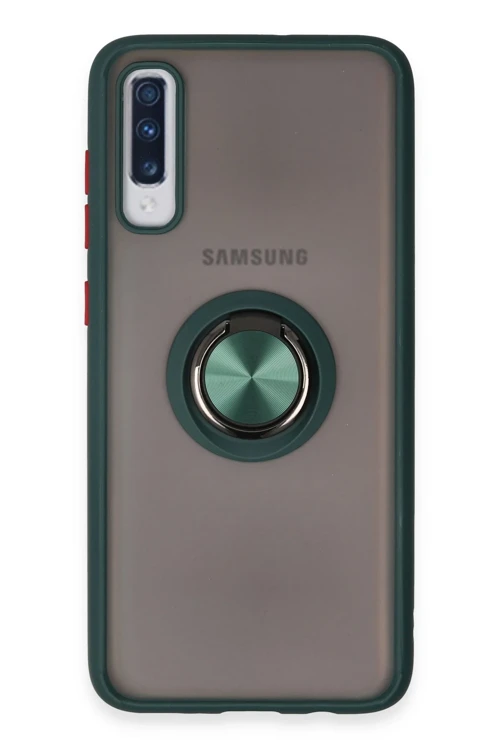 Samsung Galaxy A70 Kılıf Montreal Yüzüklü Silikon Kapak - Yeşil