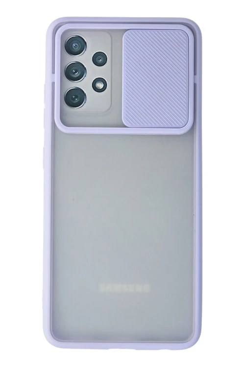 Samsung Galaxy A72 Kılıf Palm Buzlu Kamera Sürgülü Silikon - Lila