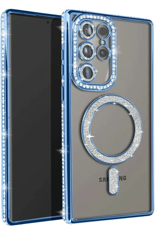 Samsung Galaxy S23 Ultra Joke Simli Magneticsafe Kılıf - Mavi