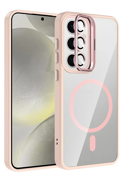 Samsung Galaxy S25 Remim Lensli Magsafe Standlı Kapak - Pembe