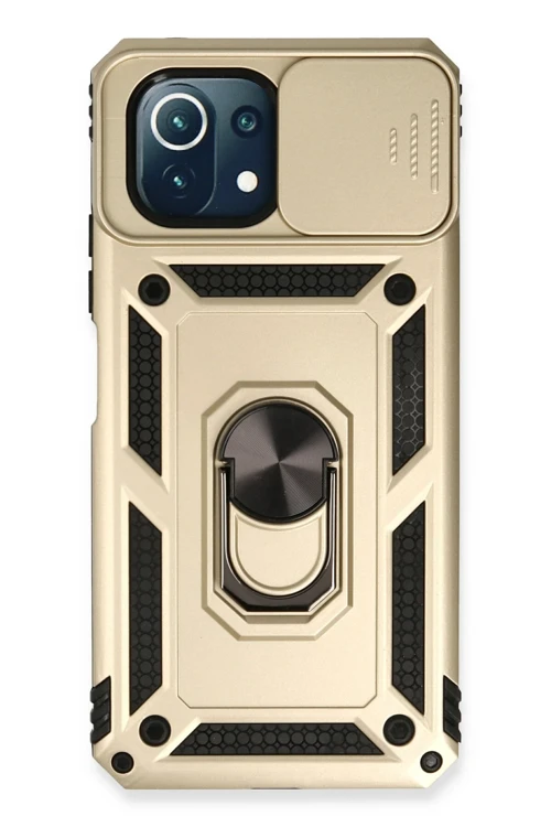 Xiaomi Mi 11 Lite Kılıf Pars Lens Yüzüklü Silikon - Gold