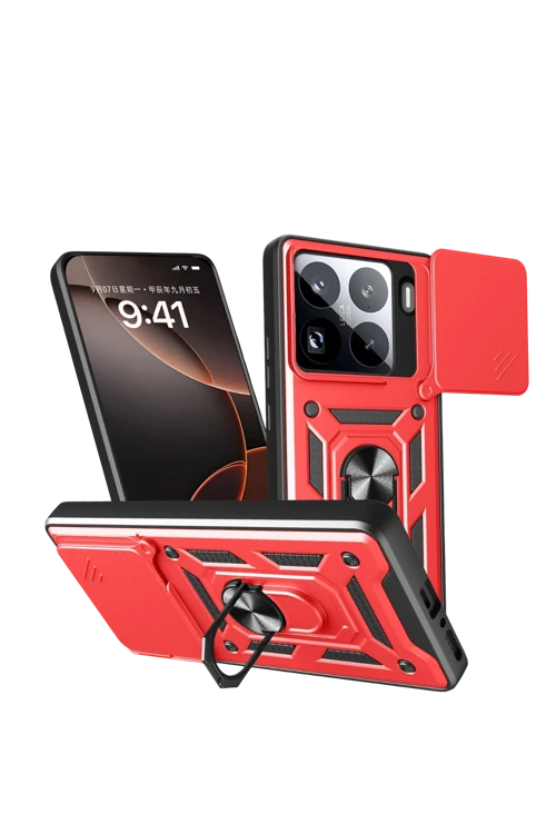 Xiaomi Mi 15 Pro Kılıf Pars Lens Yüzüklü Silikon - Kırmızı