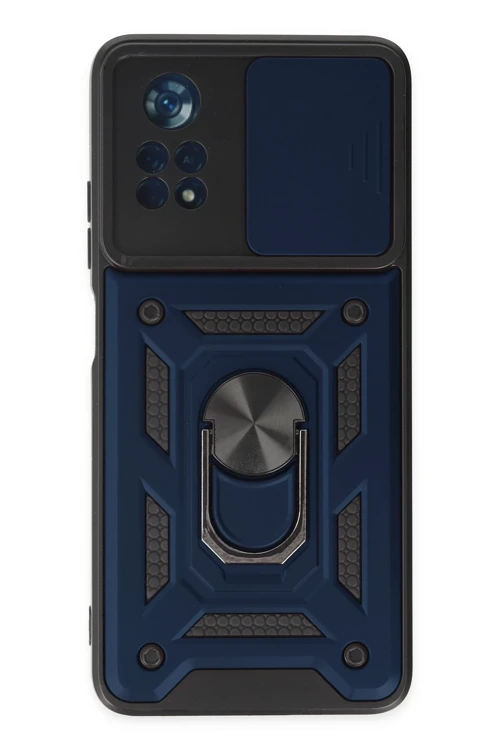 Xiaomi Poco X4 Pro 5G Kılıf Pars Lens Yüzüklü Silikon - Lacivert