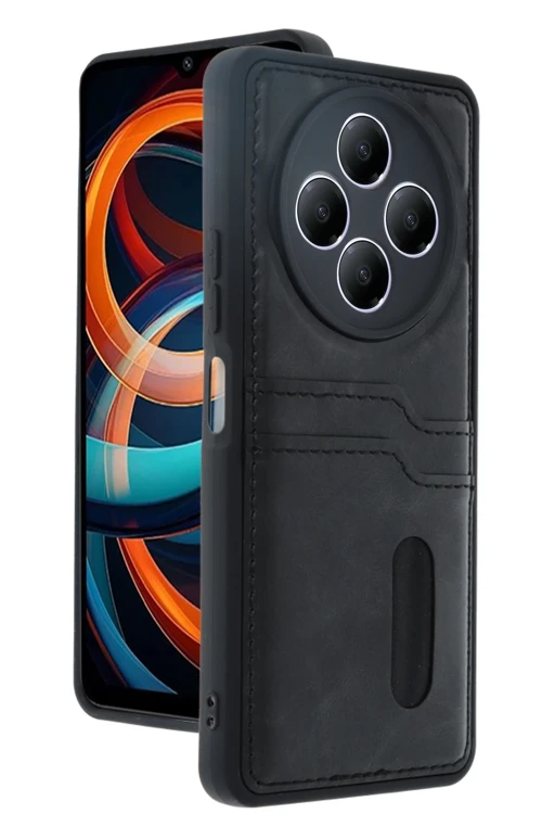Xiaomi Redmi 14C Kılıf Sara Kartvizitli Deri Kılıf - Siyah