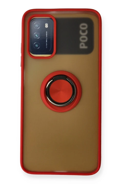 Xiaomi Redmi 9T Kılıf Montreal Yüzüklü Silikon Kapak - Kırmızı