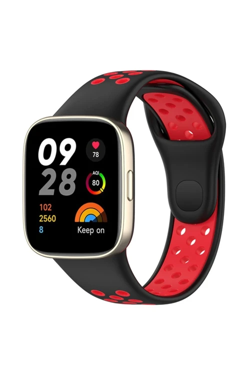 Xiaomi Redmi Watch 3 Spor Delikli Kordon - Siyah-Kırmızı