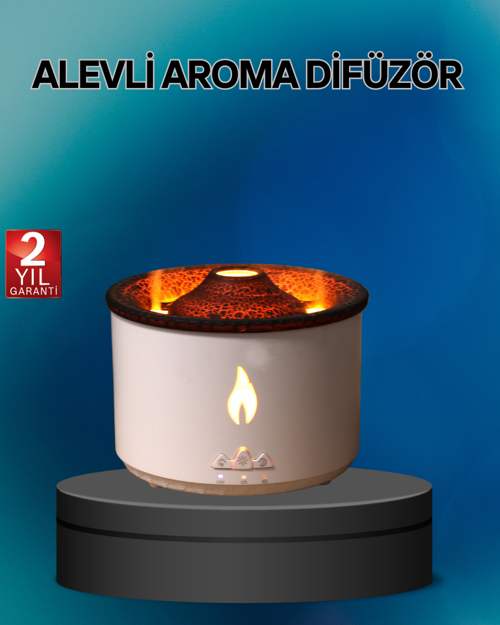 Alev Efektli Buhar Makinesi – Aromaterapi Nemlendirme ve Işık Modlu Tasarım