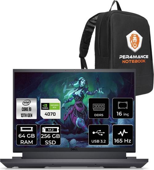 G16 7630 i9 13900HX 64GB 256GB SSD RTX4070/8GB 165HZ 16'' QHD+ FDOS G76302401022U & PER4 Çanta