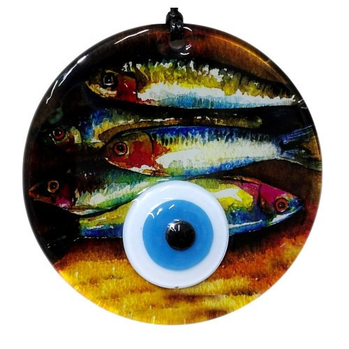 Balık Desenli 12 Cm Füzyon Cam Duvar Süsü