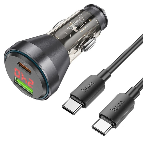 HOCO NZ12B Unimpeded PD48W USB + Type-C Araç Çakmaklı Hızlı Şarj Aleti + Type-C to Type-C Kabl