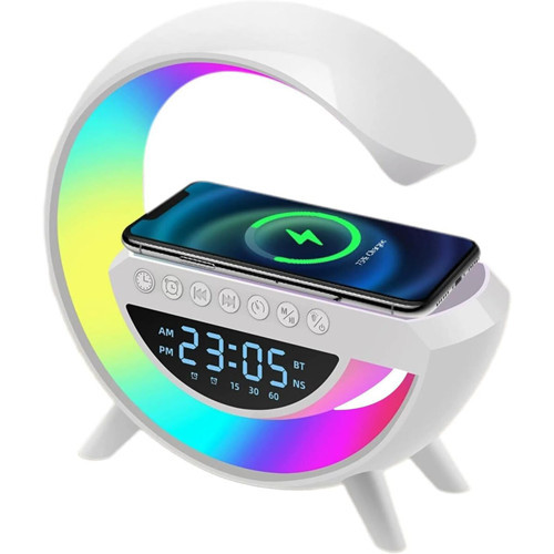 KABLOSUZ ŞARJLI HOPARLÖR SPEAKER G KASA RGB IŞIKLI SAAT FM RADIO ALARM BT USB TF AUX (4887)