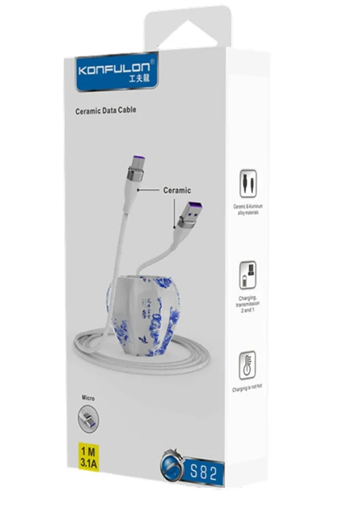 Konfulon S82 Seramik Uçlu Micro USB Kablo 1M 3.1A - Beyaz