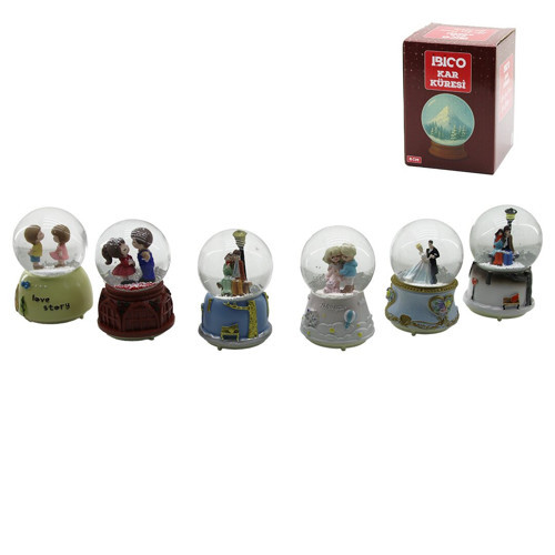 ORTA BOY - 8CM PİLLİ - IŞIKLI MÜZİKLİ KAR KÜRESİ CAM İNSAN FİGÜRLÜ - DESEN MİX RENKLİ