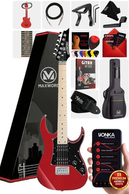 DE-150RD Maple Klavye HH Manyetik Yüksek Kaliteli Elektro Gitar Seti